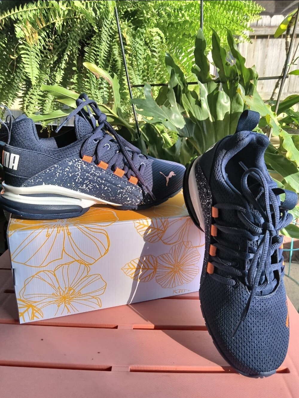Puma Kids Navy and Orange Low-Top Sneakers